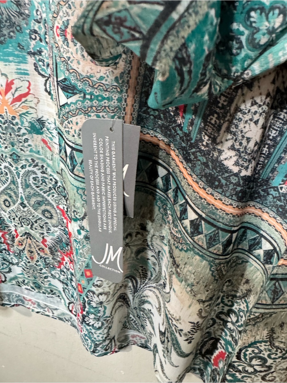 JM Collection Teal Multi-Pattern Open Front Kimono - Picture 9 of 12